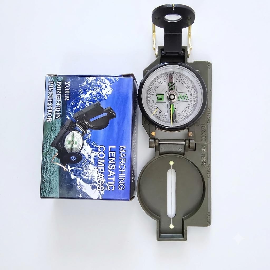 WKM Lensatic Compass with Sighting Lens, Military Style Folding Compass, Magnetic Navigation Compass with Degree & Mil Scale for Hiking, Trekking, Camping, Survival & Outdoor Navigation-picture-27