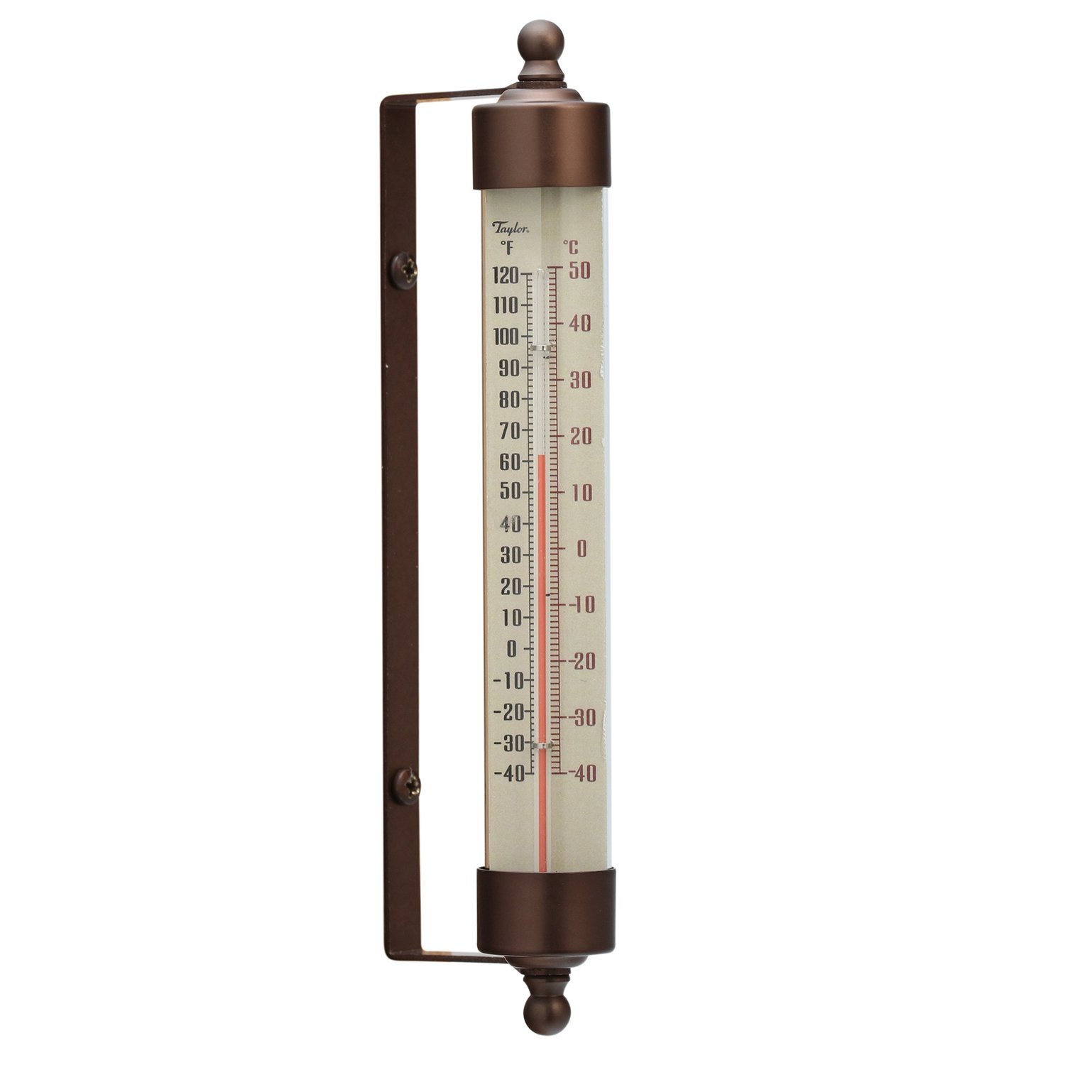 Taylor Heritage Collection Spirit-Filled Metal Thermometer, Indoor Outdoor Wireless Thermometer for Patio, Pool, and Indoor Areas, 7.5-inch, Bronze