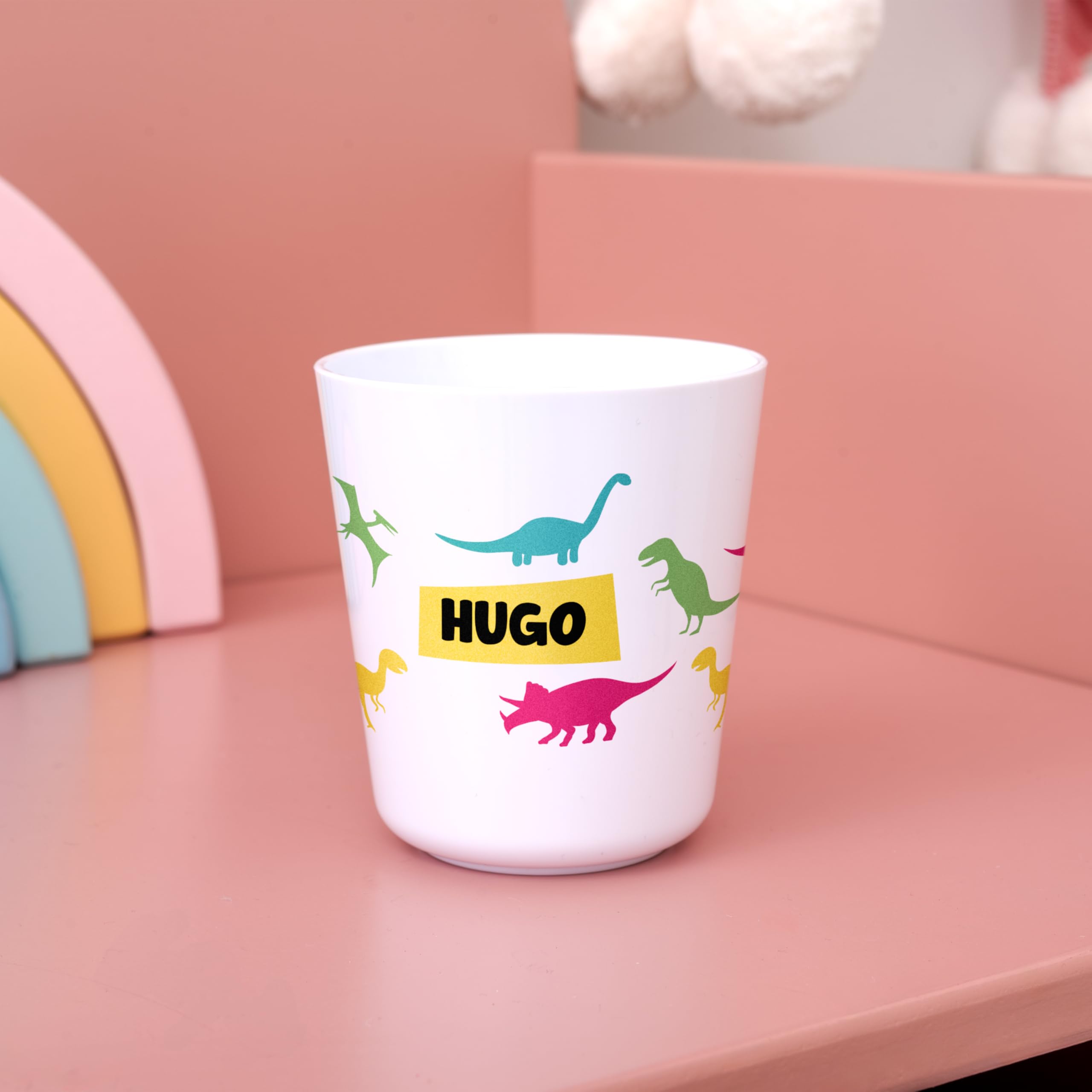 Vaso personalizado para Niños | Vuelta al Cole/Guardería | Vaso Infantil con Nombre | Plástico Irrompible sin BPA | 200 ml (Dinosaurios colores)