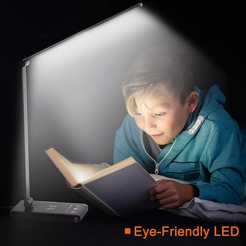 Miniatura 6 de Lámpara de escritorio LED con cargador inalámbrico, lámparas de mesa para el cuidado de los ojos, lámpara de oficina regulable sin pasos con puerto