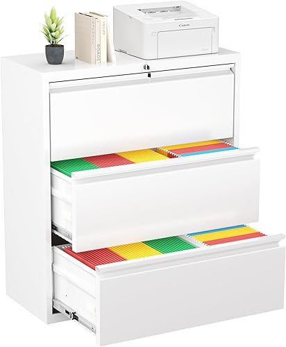 Miniatura 47 de Greenvelly Archivador D de 18 pulgadas, archivador de 3 cajones con cerradura, archivador vertical con bloqueo para oficina en casa, archivador