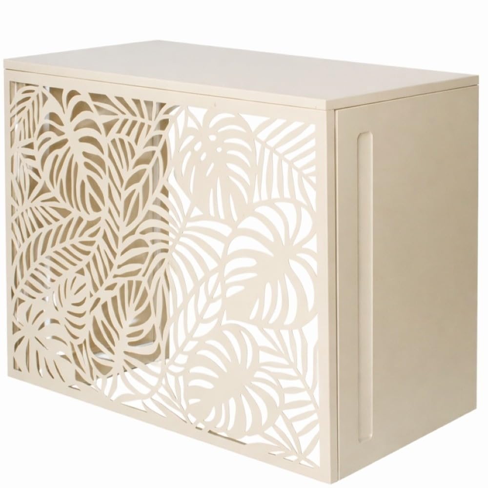 TERRE JARDIN Cache Climatiseur Exterieur 105x90x66,5 - Pompe a Chaleur Extérieur Métal - Kit Fixation Inclus - Cache Clim, Anti Intempéries, Protection, Réduction Bruit - Unité - Crème - 1