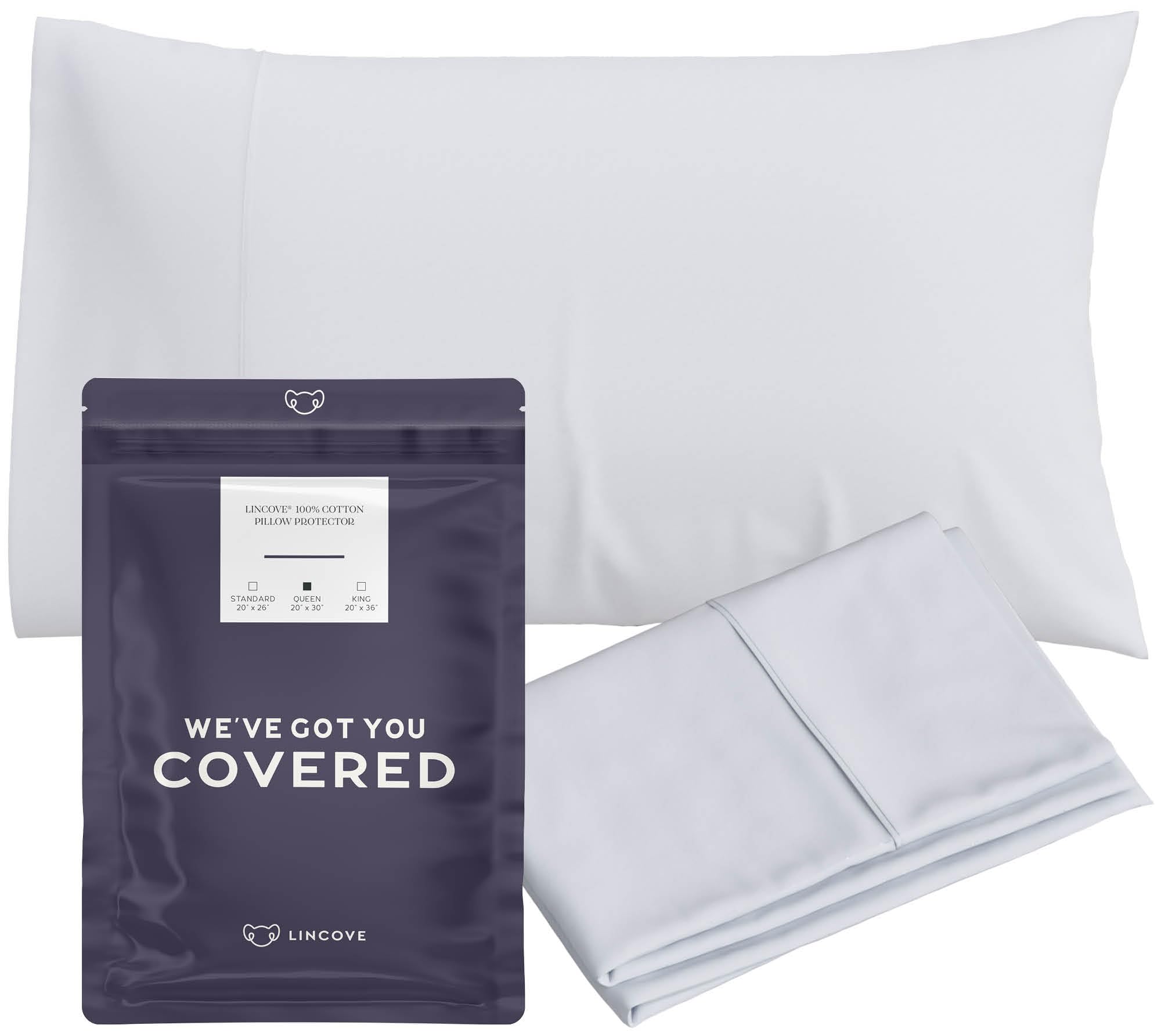 Lincove 100% Cotton Pillowcase - Soft and Durable - Measures 20x30 Inches - Queen, White Color - New and Improved