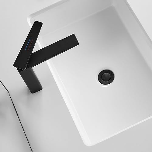 Miniatura 6 de Grifo de lavabo de latón extra largo de un solo mango, un agujero, lavabo, mezclador, montaje en cubierta, negro mate