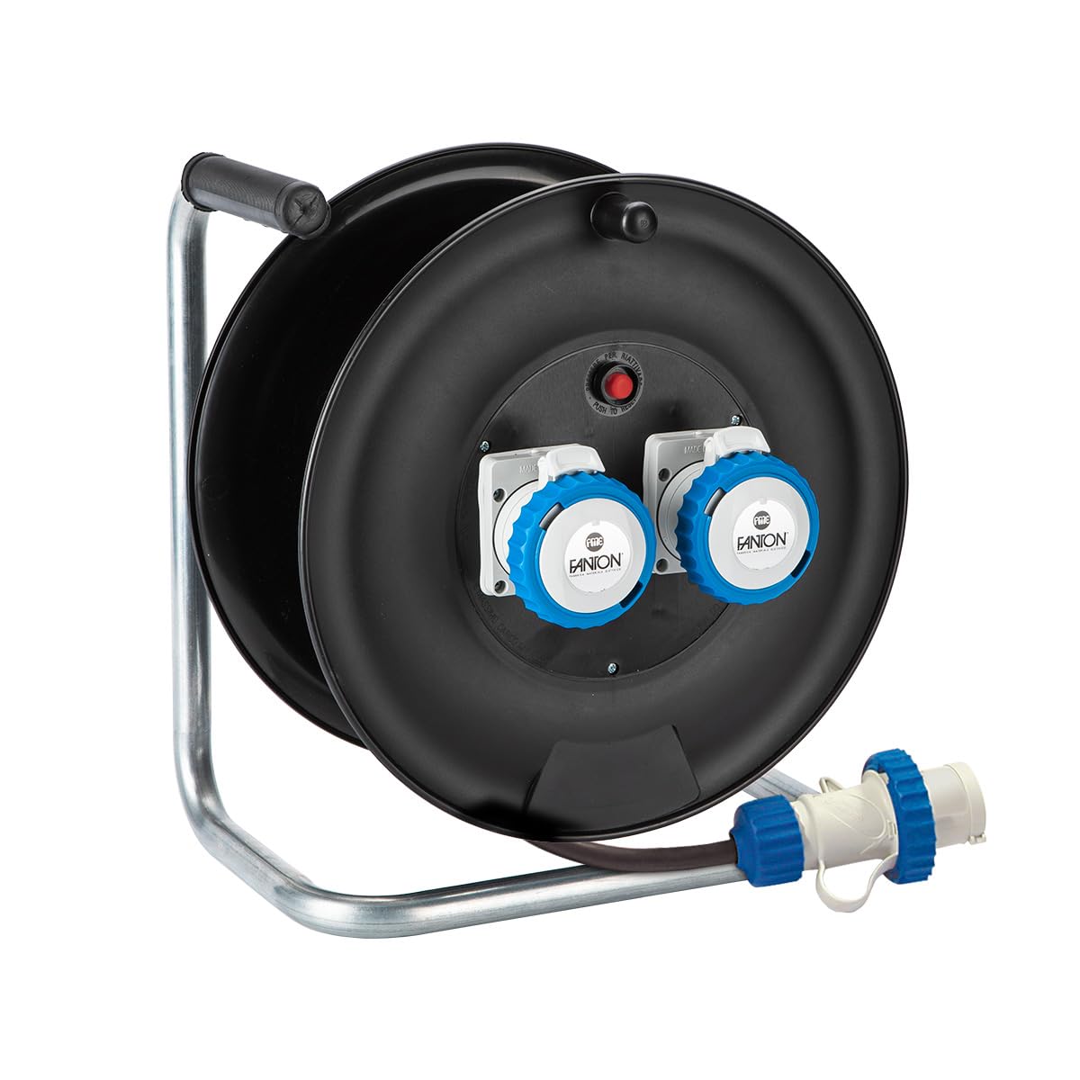 FANTON 14626 Avvolgicavo industriale, cavo 30 metri, spina 3 poli 220V CEE con 2 prese blu 16A, cantiere, campeggio, giardino, camper, caravan, per esterni, resistente all'acqua IP67