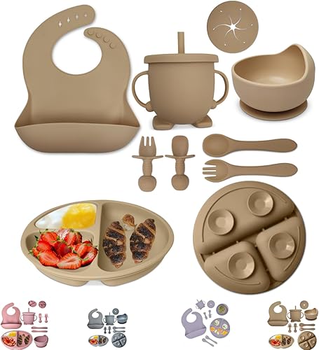 mutualproducts - Juego de 10 piezas de alimentación para bebés  Juego de utensilios de destete LED para bebés incluye ventosa y plato cuchara y