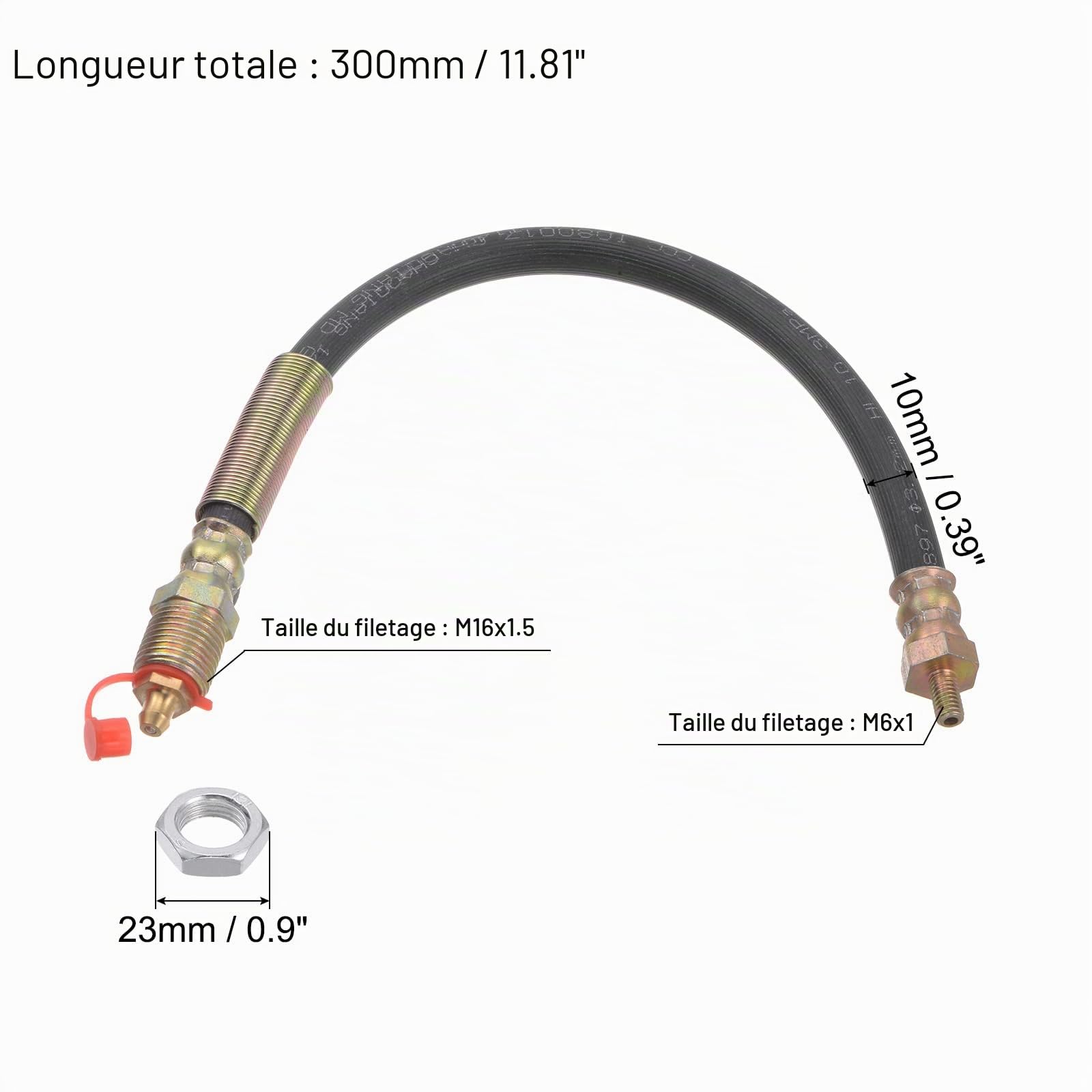 sourcing map Tuyau de graisse flexible avec filetage M6 x 1 mm de longueur 30 cm avec vis hexagonale de fixation pour lubrification de pistolet à graisse