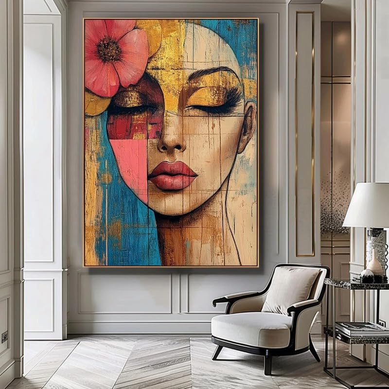 Arte mural abstracto de rostro femenino colorido para salón, póster de 35x45cm sin marco 5
