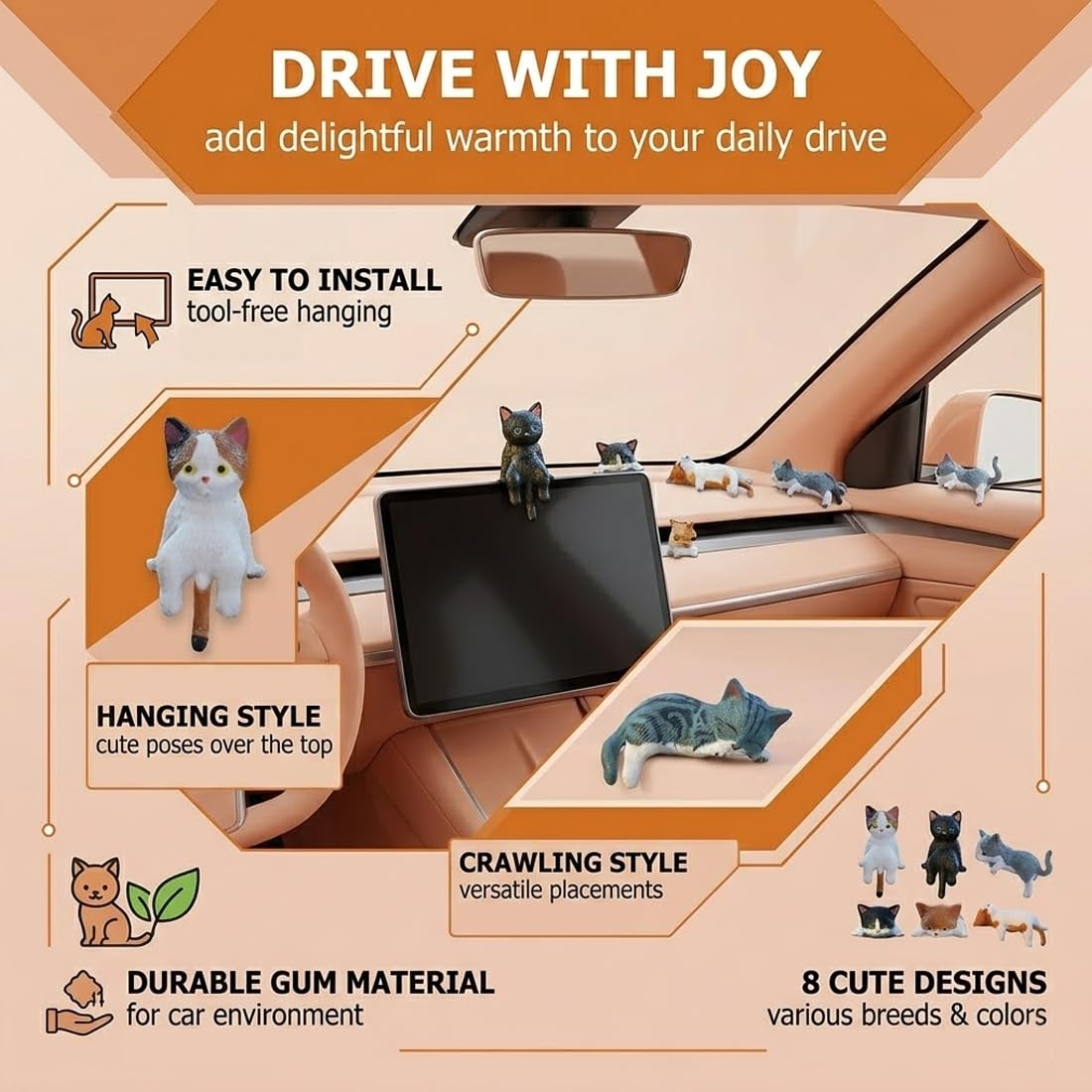 KAHZOR 8 Pezzi Mini Gatti in Resina, Figurine di Gatti per Bambini, Regalo per Compleanno, Festività, Trasloco, Acquisto Auto Nuova, Miniature di Gatti Decorativi - 5