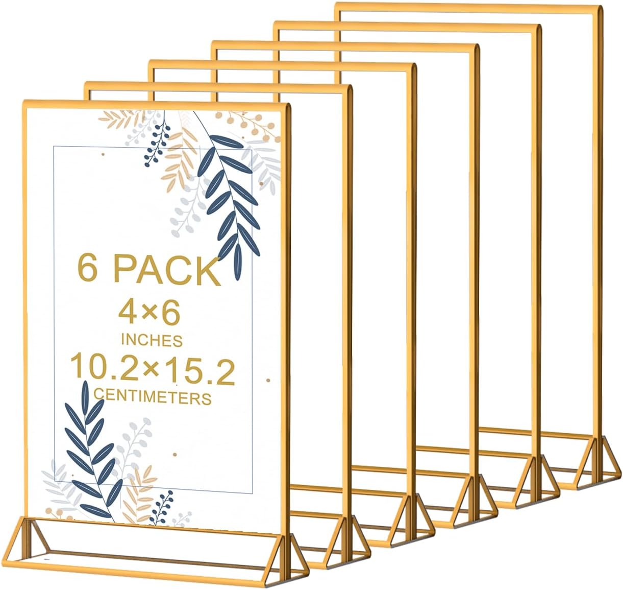 WenYa 6 Pack Gold Picture Frames Double Sided, 4x6 Acrylic Gold Borders Wedding Table Numbers, 10.2x15.2cm Clear Easel Table Stands, Menu Holder For Restaurant Signs Display - View #7