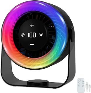 Desk Fan for Bedroom,Quiet Rechargeable Colored LED Light Table Fan