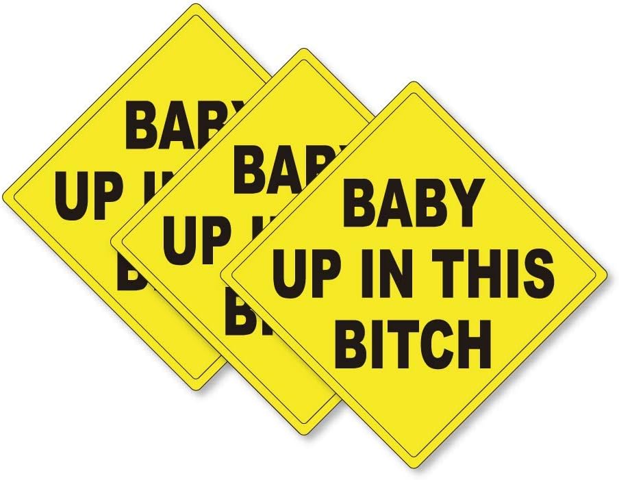Decals By Haley Pack of 3 Baby up in This Bitch Vinyl Decal Window Sticker Self Adhesive Peel and Stick Baby on Board Pregnant New mom Gift Child Safety Stickers