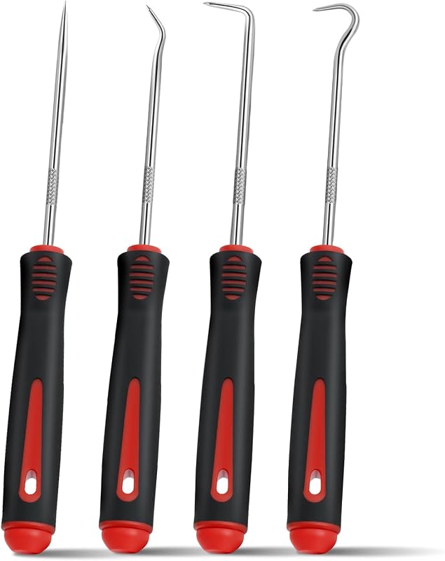 4-Piece Pick Set Mechanic, Automotive Hook and Pick Set with Soft Grip & Non-Slip Shaft, Precision Pick Tool & O Ring Pick for Oil Seal, Gasket, Electronics Repair Hose Repair Kits