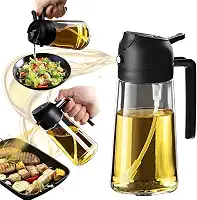 Spray e Dosador de Azeite 2 em 1 – Pulverizador Borrifador Galheteiro 500ml de Vidro para Óleo, Vinagre e Molhos Ideal para Saladas, Churrasco, Air Fryer e Frituras (envio sortido - branco ou preto)