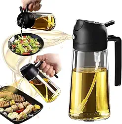 Spray e Dosador de Azeite 2 em 1 – Pulverizador Borrifador Galheteiro 500ml de Vidro para Óleo, Vinagre e Molhos Ideal para Saladas, Churrasco, Air Fryer e Frituras (envio sortido - branco ou preto)