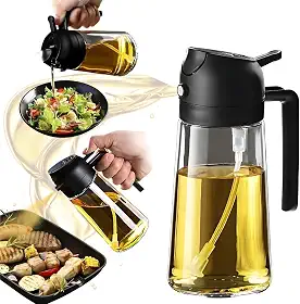 Spray e Dosador de Azeite 2 em 1 – Pulverizador Borrifador Galheteiro 500ml de Vidro para Óleo, Vinagre e Molhos Ideal para Saladas, Churrasco, Air Fryer e Frituras (envio sortido - branco ou preto)
