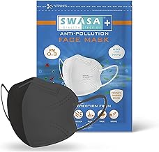 SWASA Plus Nanofiber N95 Mask FFP2 - PM 0.3 (Reusable, Black Color, Pack of 5) for Unisex