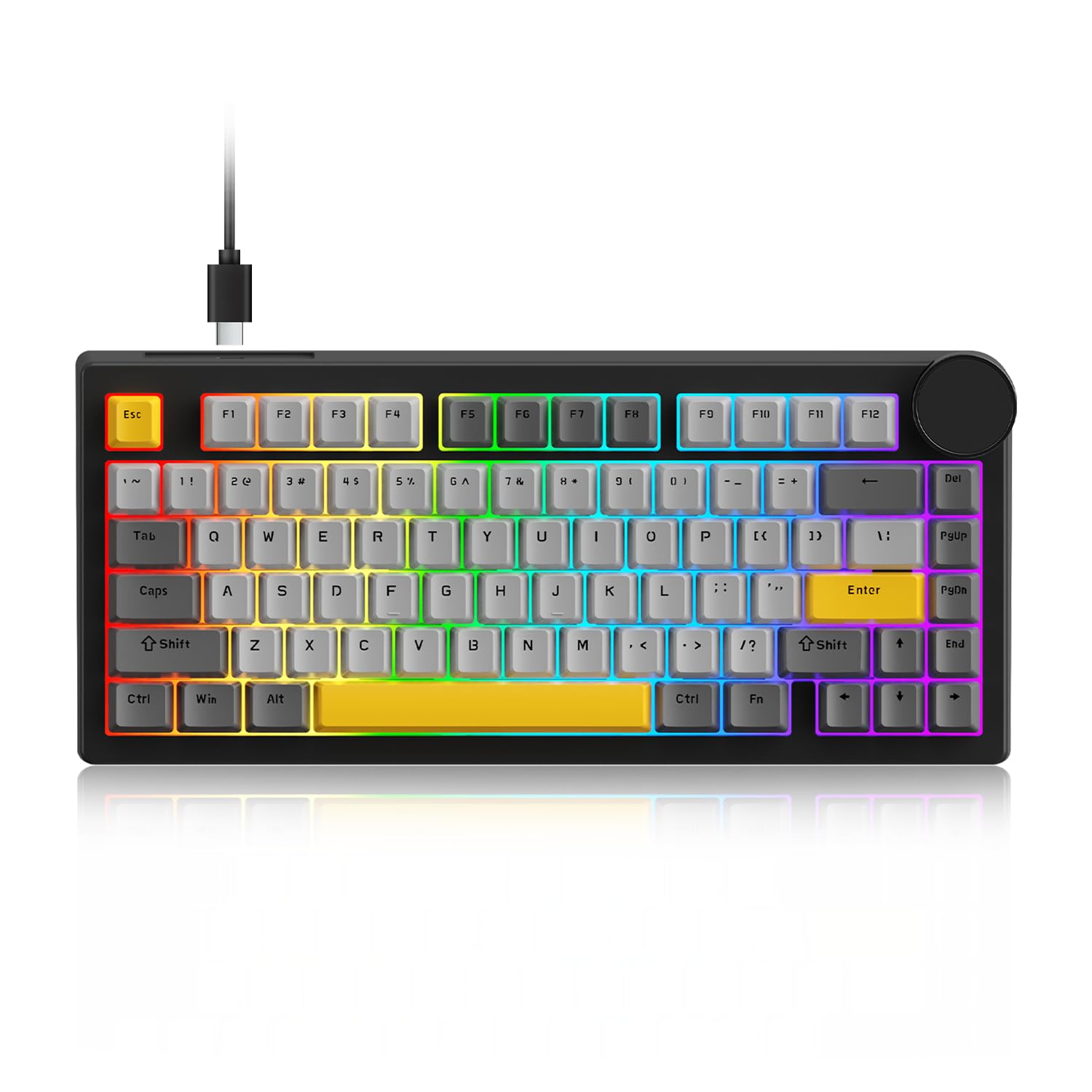 AK820 V2 - Teclado con interruptor mecánico con cable al 75%, interruptor magnético de efecto Hall Bingyu, disparador rápido ajustable, tasa de sondeo 8K, perilla inteligente TFT de 0.9 pulgadas, RGB