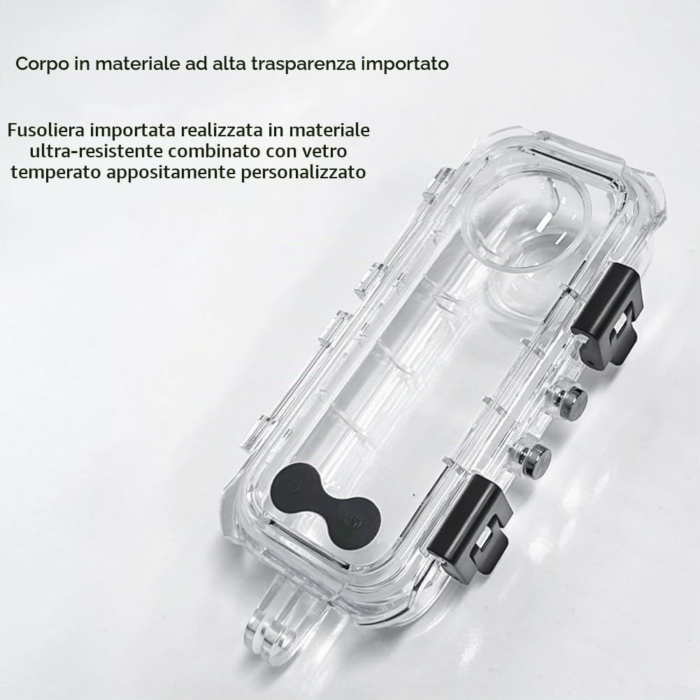 Custodia subacquea da 60 m per Insta360 per X5, custodia impermeabile in vetro temperato con adattatore da 1/4", custodia protettiva compatta per sott'acqua