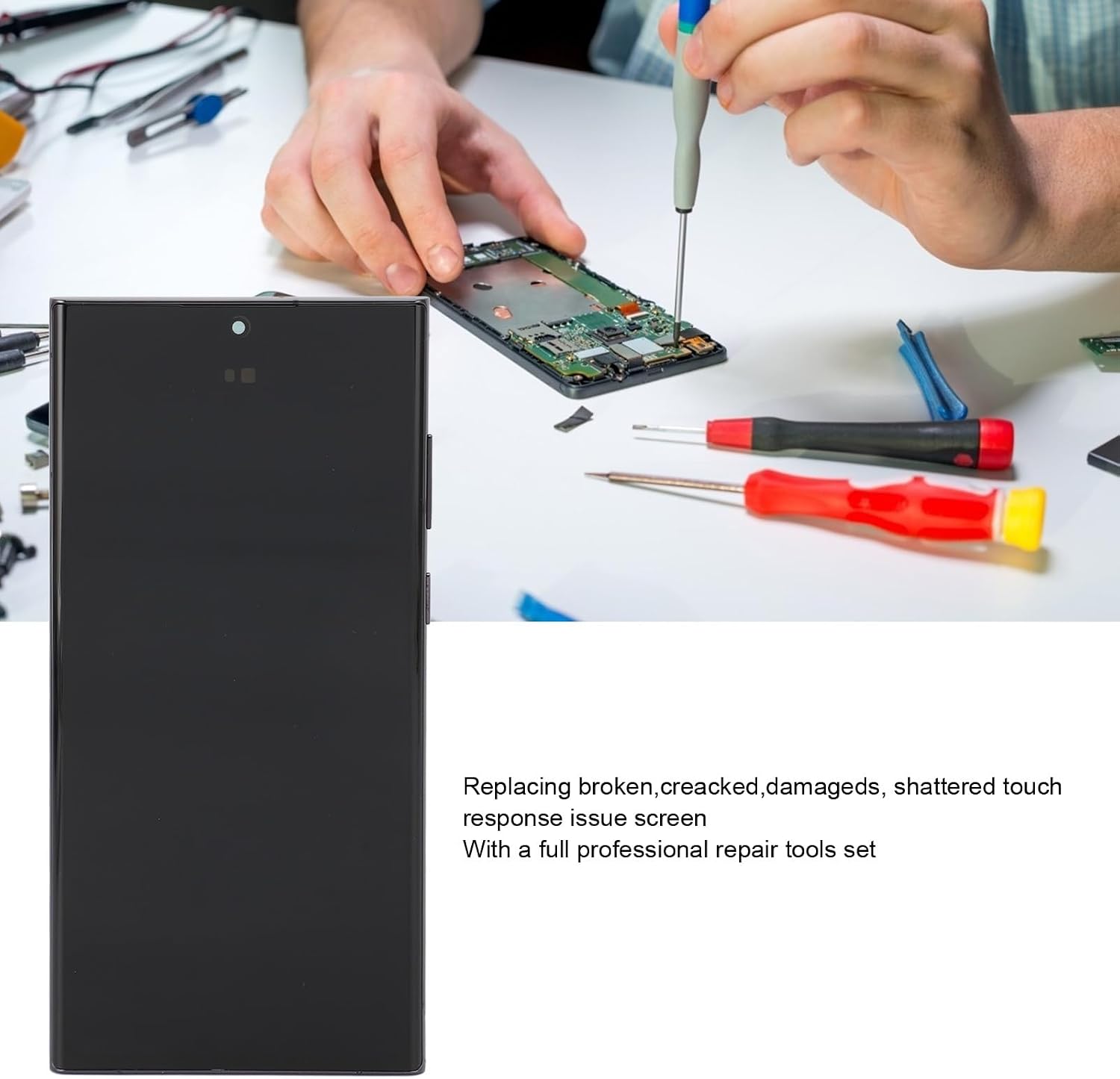 6.8 OLED Original for Samsung Galaxy S22 Ultra, LED LCD Display Touch Screen Digitizer Assembly S22ultra 5G LCD Screen Replacement with Black Frame, Tested Before Shipping