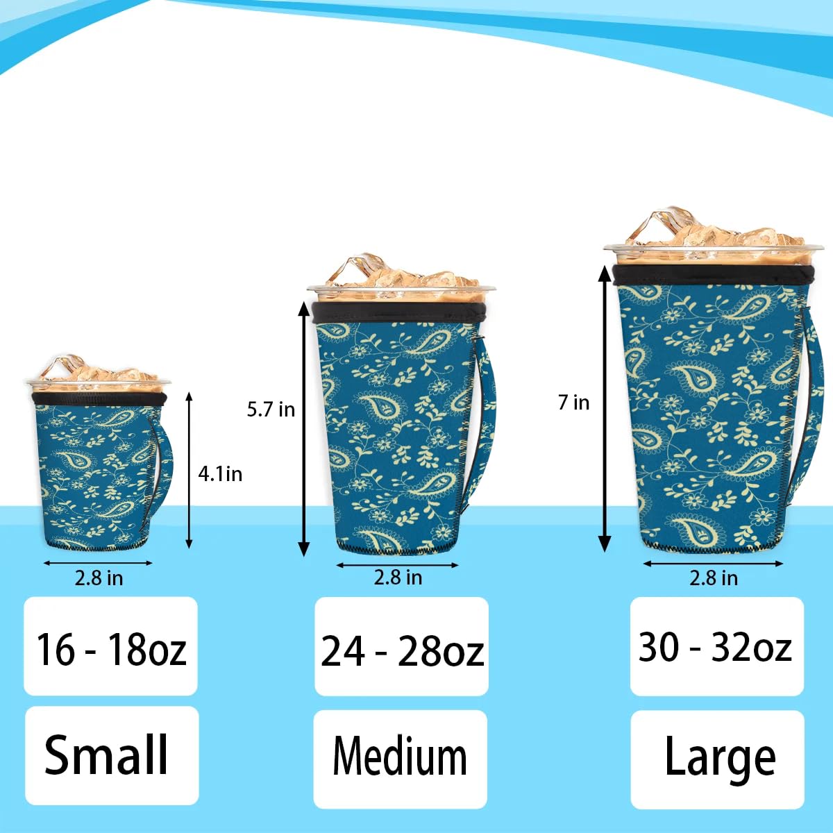 Perris Flowers Vintage M Reusable Iced Insulator Coffee Sleeves Neoprene Insulated Sleeves With Handle Coffee Sleeves for Iced Coffee Cups Drinks
