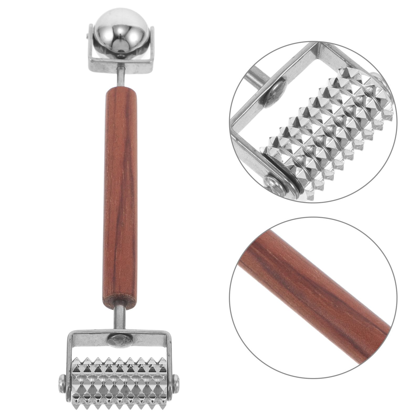Yardwe Masajeador Facial Manual Rodillo Facial de Acero Inoxidable y Madera, Plata, Doble Extremo, Diseño 3d, para Cuidado Piel y Mujeres