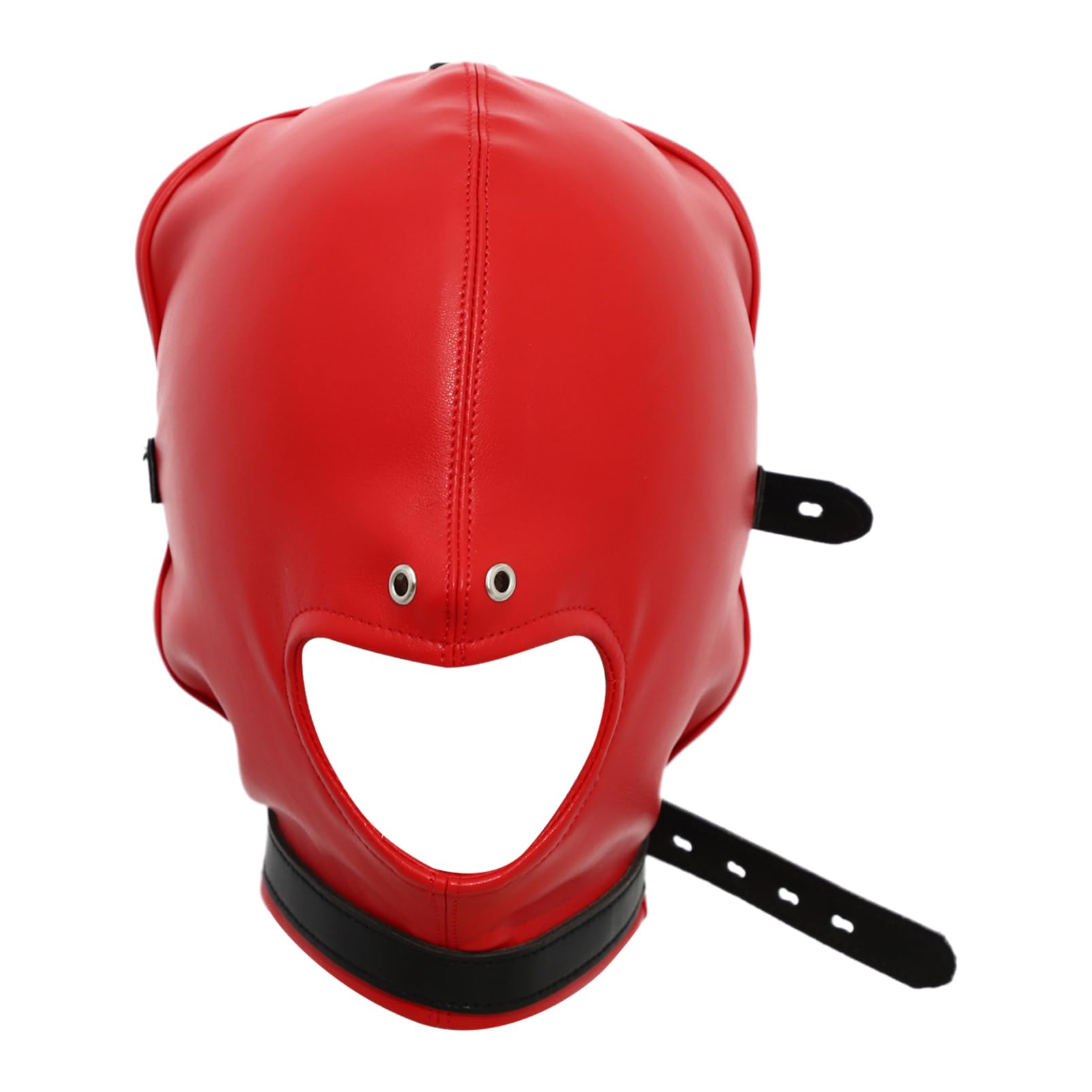 Aislor Leather Full Face Mask Gothic Prom Masquerade Holes Head Cover Adjustable Hood Hollow Out Headgear For Party Red with Mouth Hole One Size — image 1