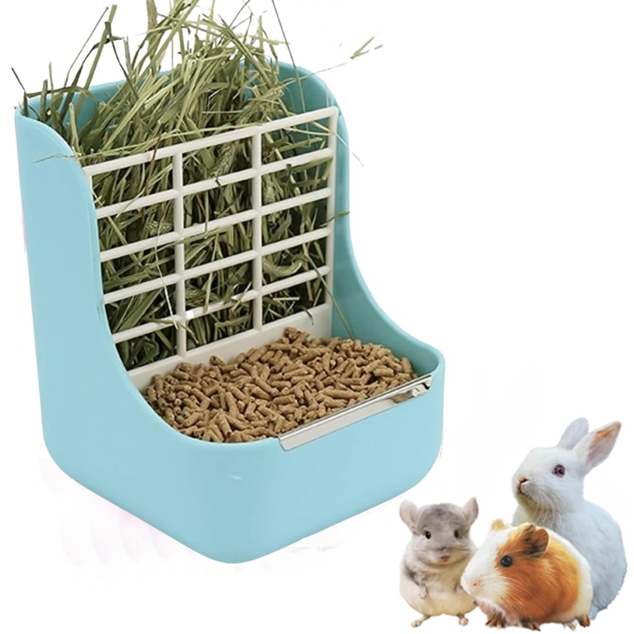ZYYRSS 2 in 1 Food Hay Feeder for Guinea Pig, Rabbit Feeder, Indoor Hay Feeder for Guinea Pig, Rabbit, Chinchilla, Feed Bowls Use for Grass & Food (Blue)
