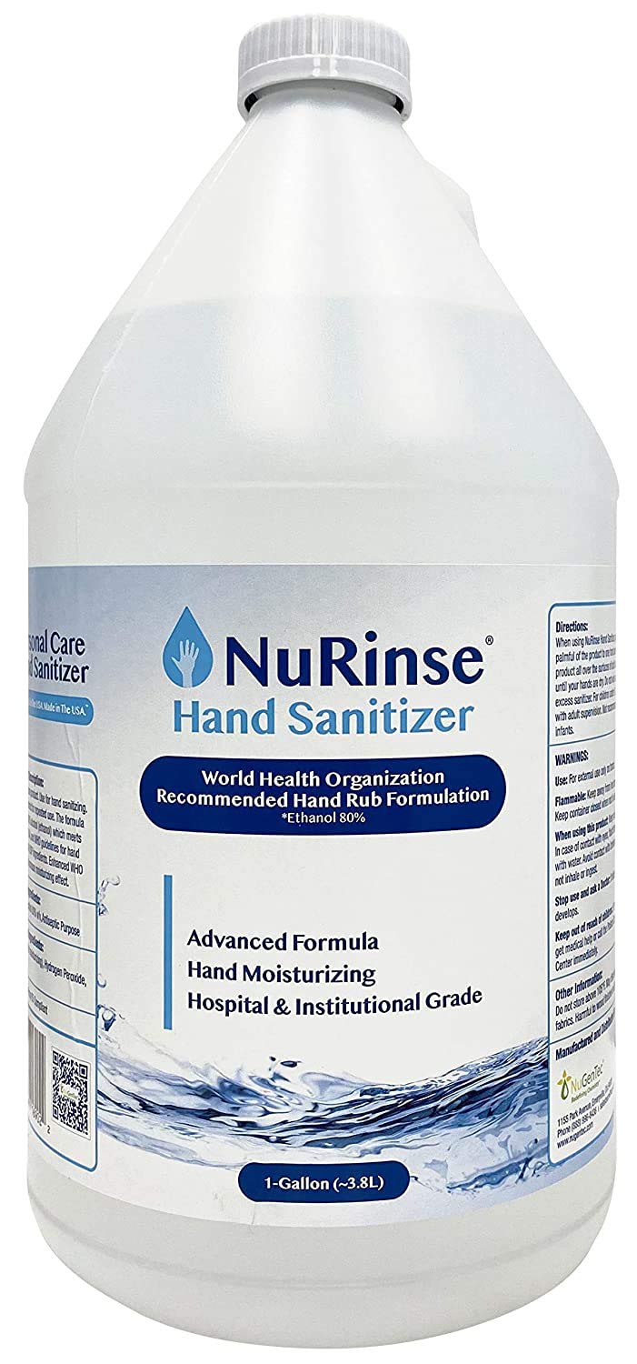 NuRinse Liquid Hand Sanitizer - One Gallon Medical Grade, 80% Alcohol (128 fl oz) - Made in USA……