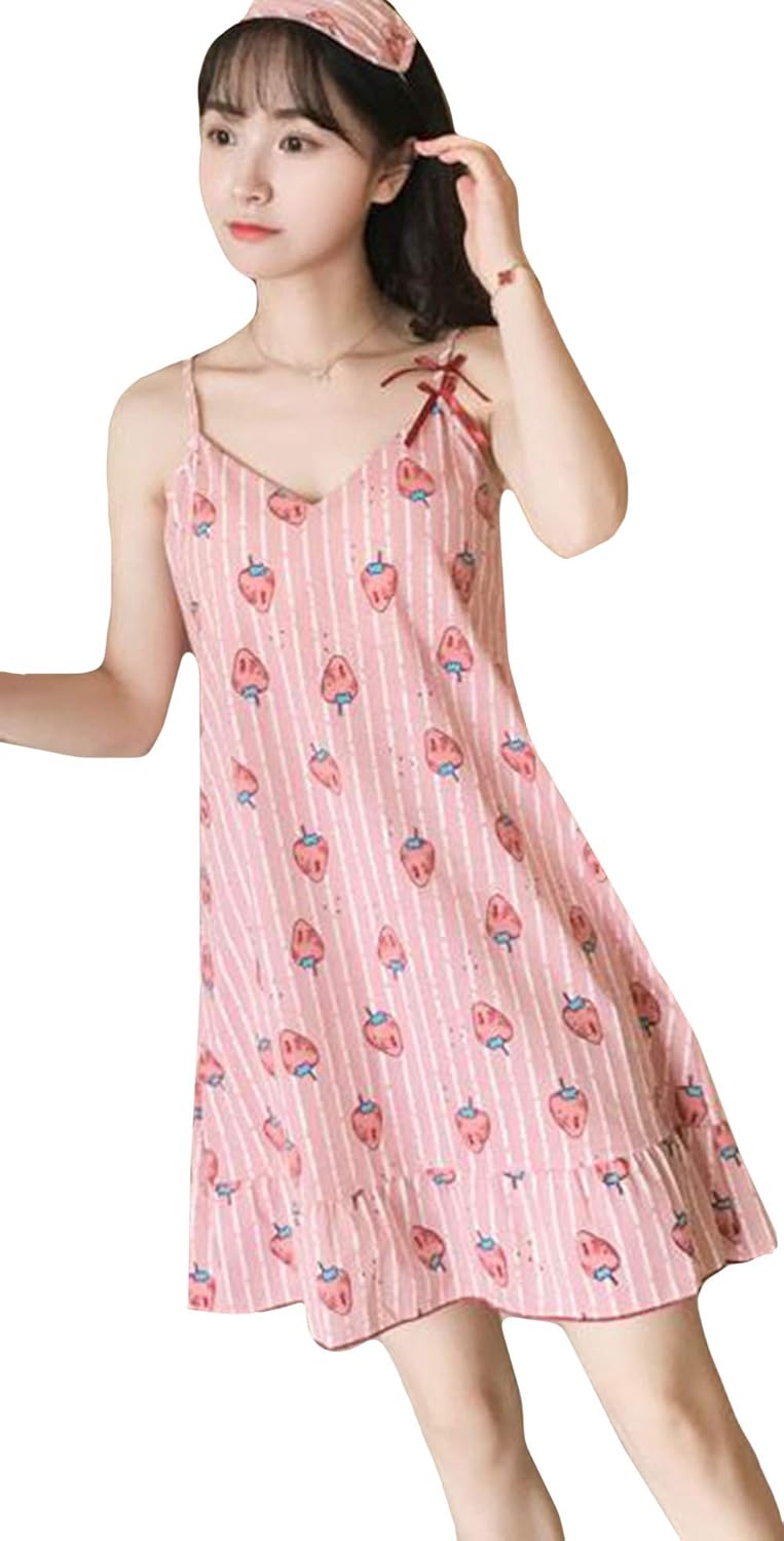 Debangni レディース キャミワンピース パジャマ カップ付き 夏着 ネグリジェ ルームワンピ Vネック 花柄 かわいい ナイトガウン 寝巻き リラックス コンフォート 部屋着 きれいめ カジュアル