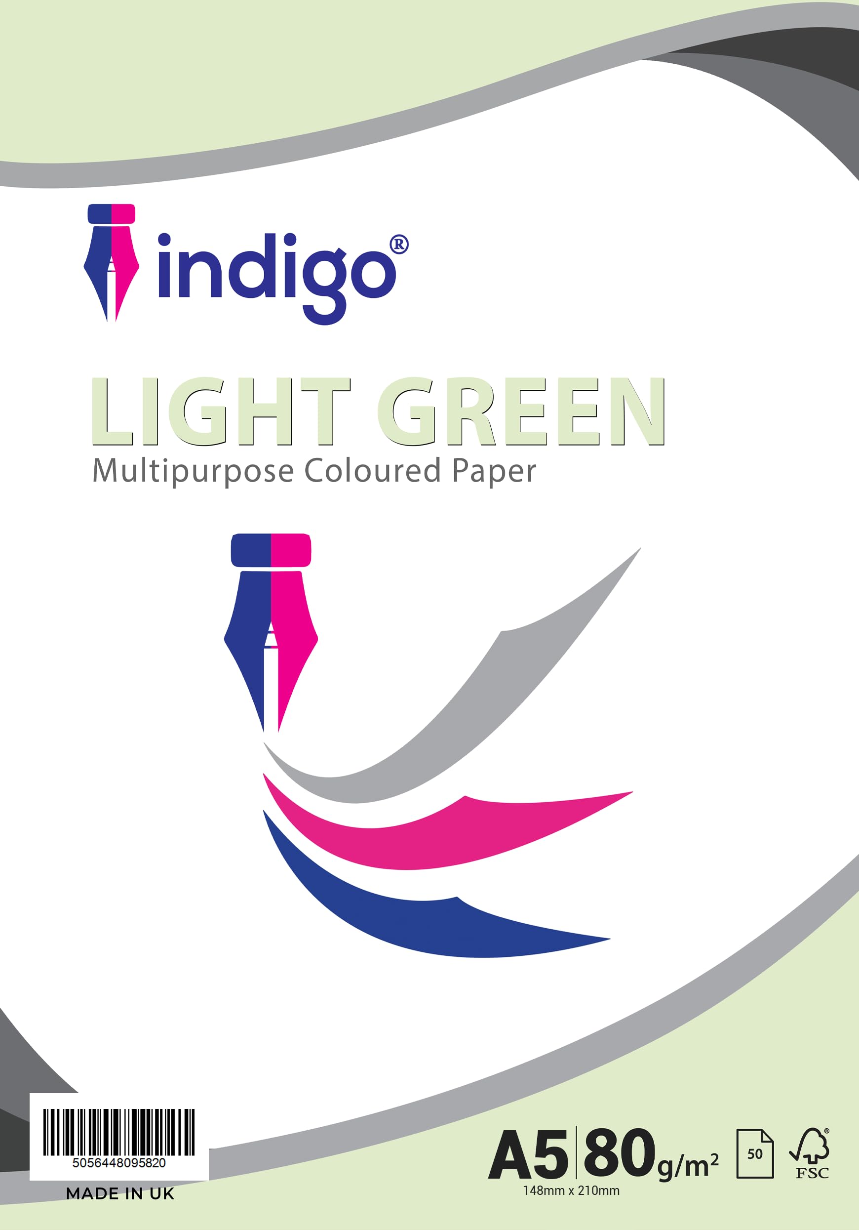 Indigo® A5 Multipurpose Copier Coloured Paper 80gsm Pale Green - Pack of 100 Sheets