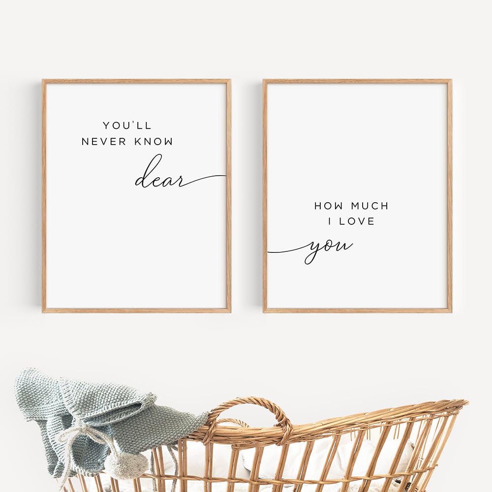Kaility You'll Never Know Dear How Much I Love You Quote Prints Canvas Painting Minimalist Nursery Wall Art Pictures Poster Kids Room 12x16inchx2pcs