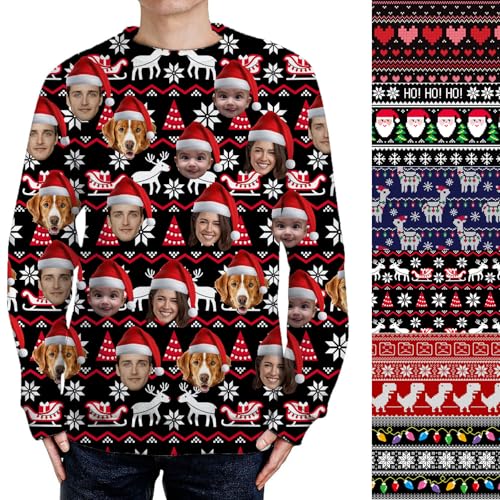 Custom Ugly Christmas Sweater Men Women Personalized Face Christmas Sweaters Customized Jumpers Funny Pullover Top