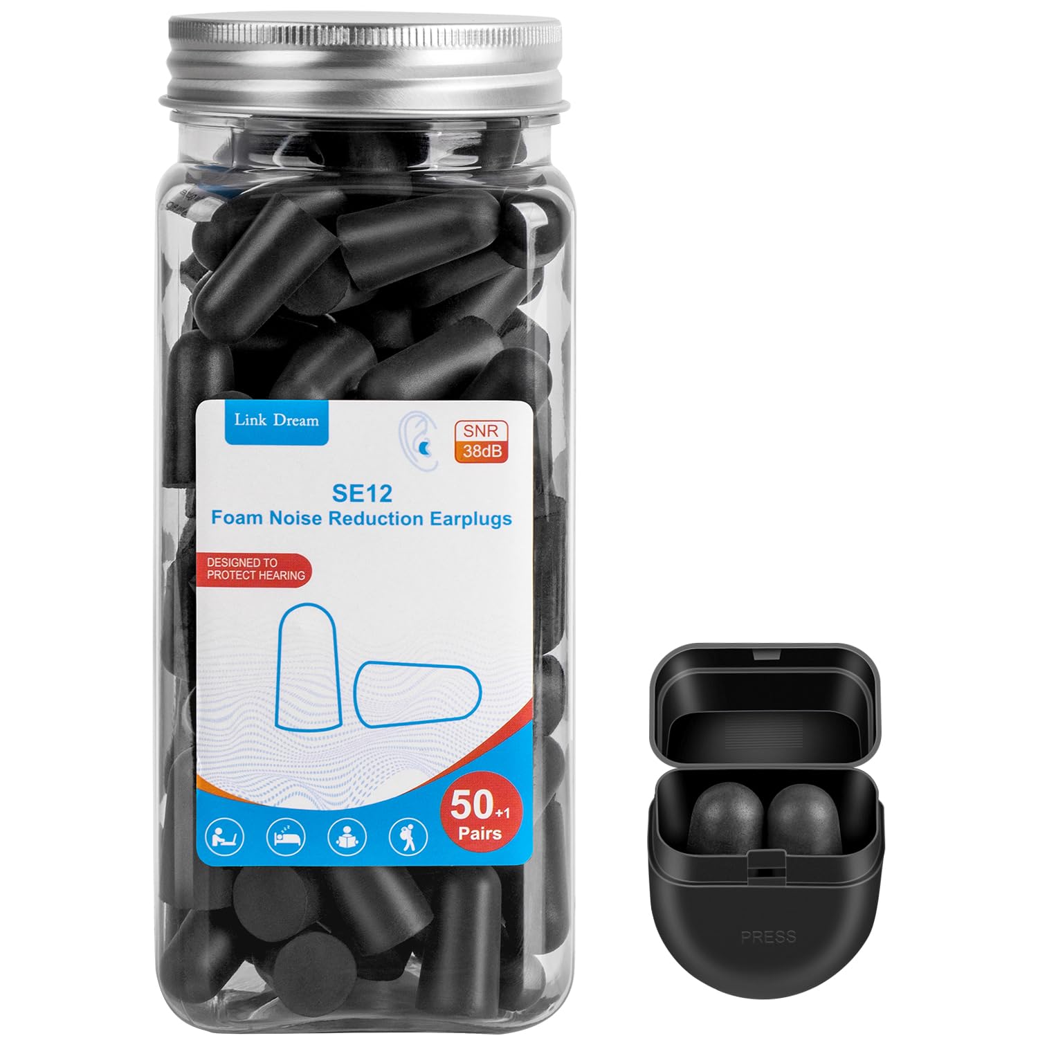 Link Dream Memory Foam Ear Plugs 51 Pairs 38dB Noise Reduction Earplugs for Sleeping Travel Shooting and Working (Include Storage Case)