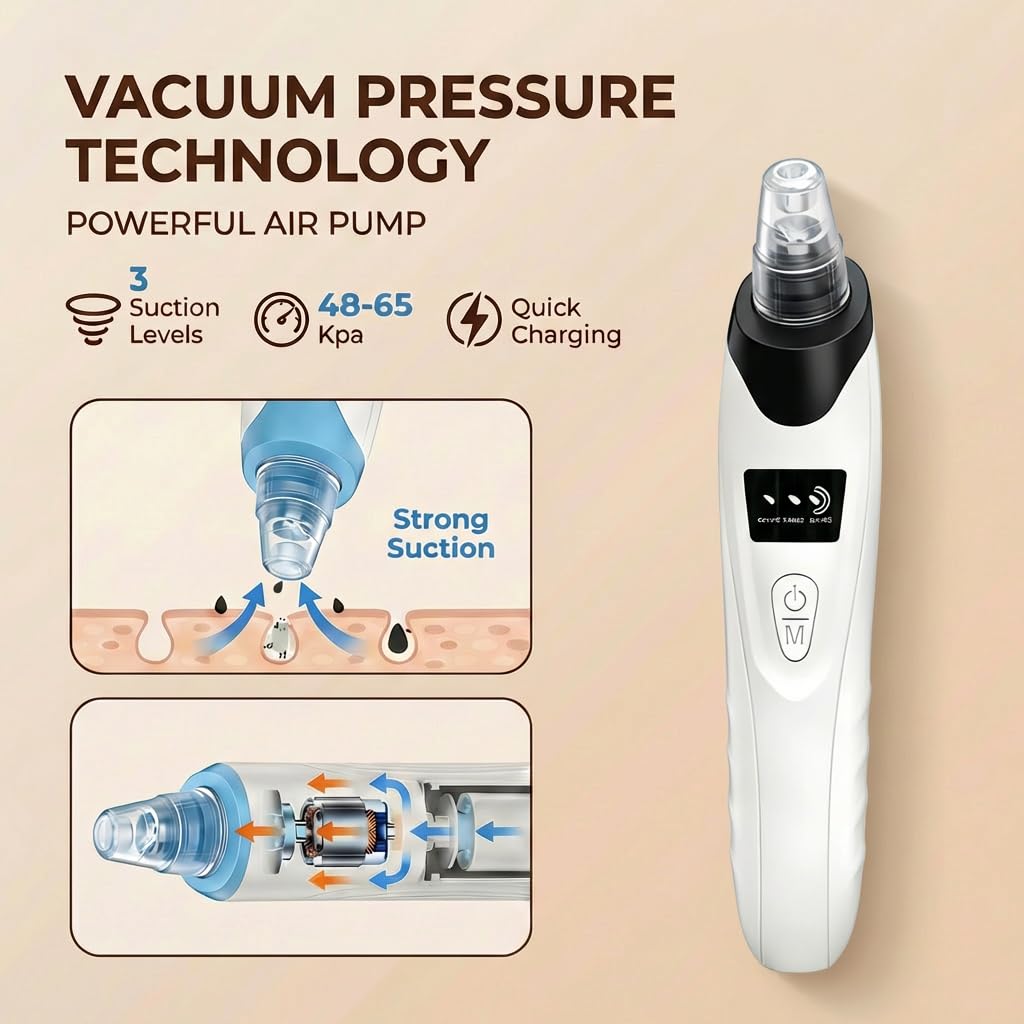 Kit per la rimozione dei punti neri per il viso, 9 in 1, con 5 sonde e 4 strumenti per estrarre brufoli, aspiratore per naso e pori del viso, strumento professionale di aspirazione per punti neri, per