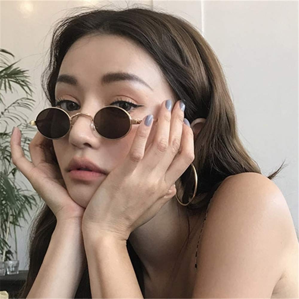 Gafas de sol gris-negras con marco dorado, ojos redondos de gato, gafas de sol de cara pequeña, modelos universales para hombre y mujer