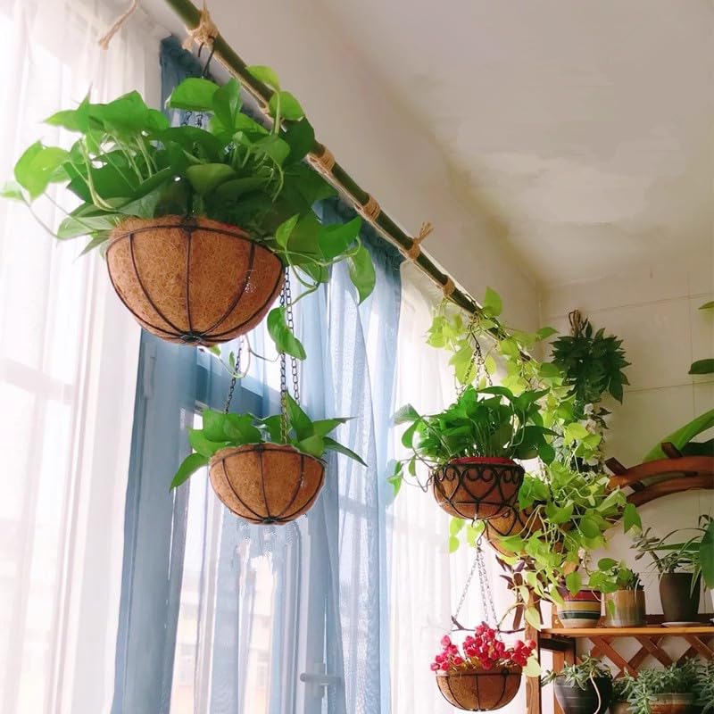 Garden Mile® Cesti da appendere da giardino decorativi per interni ed esterni, con catenella, in filo di iuta verde, rivestimento in cocco (cesto sospeso in rattan da 35,6 cm