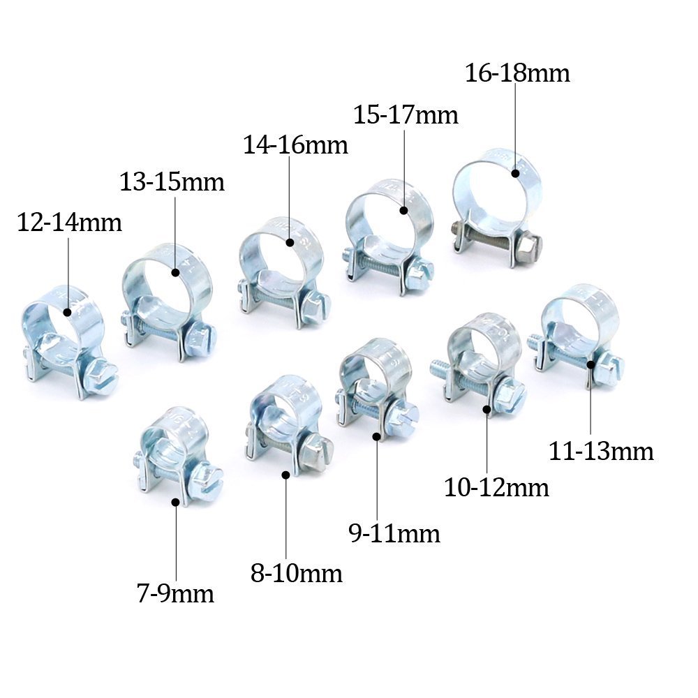 Glarks 60Pcs 10 Size Mini Fuel Injection Style Hose Clamp Assortment Kit For Diesel Petrol Pipe - Image 2