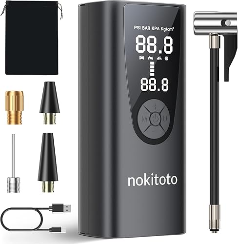 Compresor de aire portátil NOKITOTO de 20000 mAh y compresor de aire de coche de 150 PSI, bomba de aire inalámbrica rápida 3 veces con medidor de