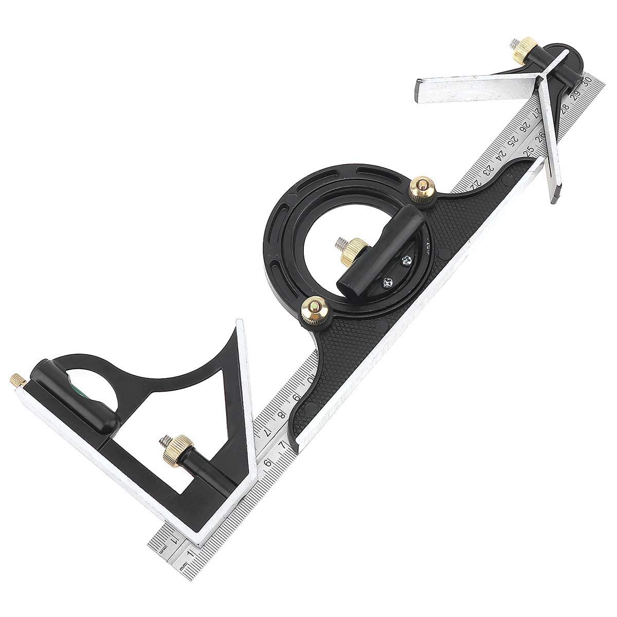 Combinación cuadrada 300 mm / 12 pulgadas, buscador de ángulo ajustable cuadrado de carpintero hecho de acero inoxidable Prueba el ángulo universal cuadrado con nivel de espíritu y aguja Scriber para