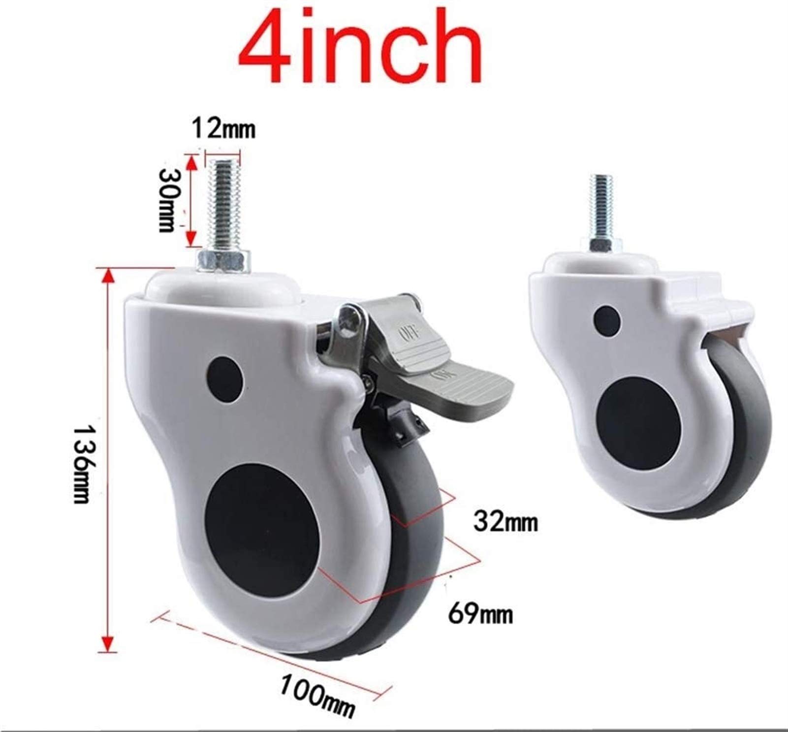 4pcs Rotelle per Mobili Rotelle Girevoli Rotelle per Mobili in Gomma Rotelle Mediche 75/100/125mm Rotella con Freni di Ricambio (Color : Swivel, Size : 4inch)