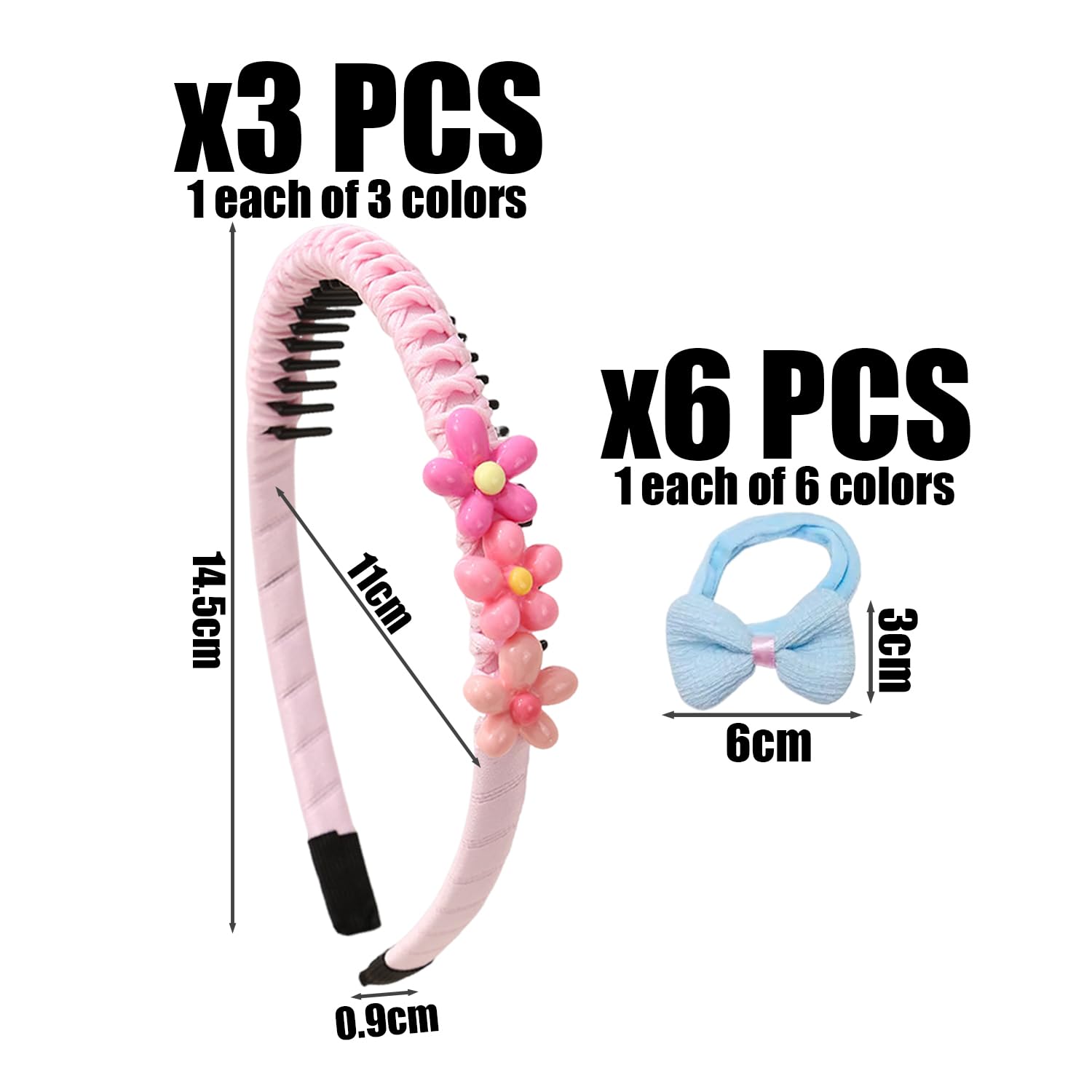 3 Pieces Of Children'S Flower Headbands And 6 Pieces Of Bow Hair Rings, Girls' Hair Accessories, Creative Love Headbands - Image 2