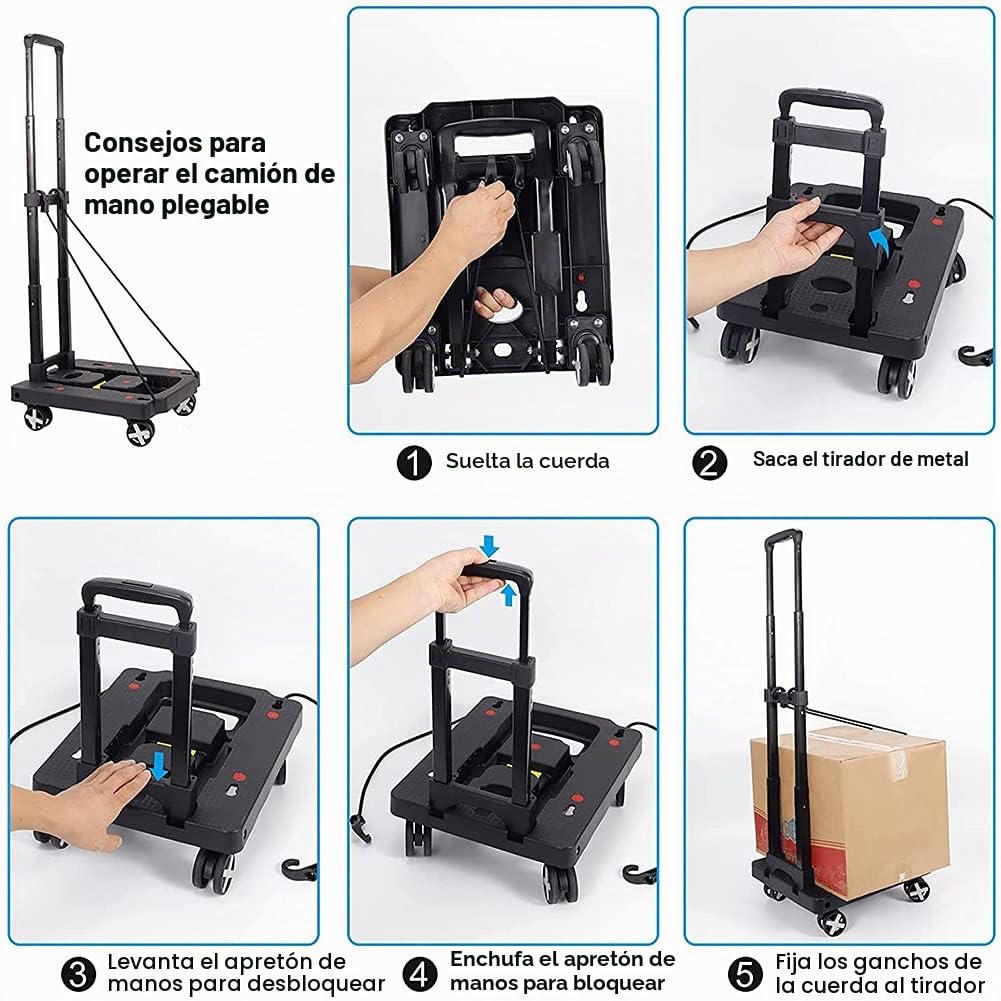 Carro de Mano Plegable, Carro de Transporte MAXBROTHERS con Capacidad de Carga de 50 kg / 110 LB, Carro Plegable con asa Extensible para Equipaje, Compras, Viajes, mudanzas y Oficina (4)