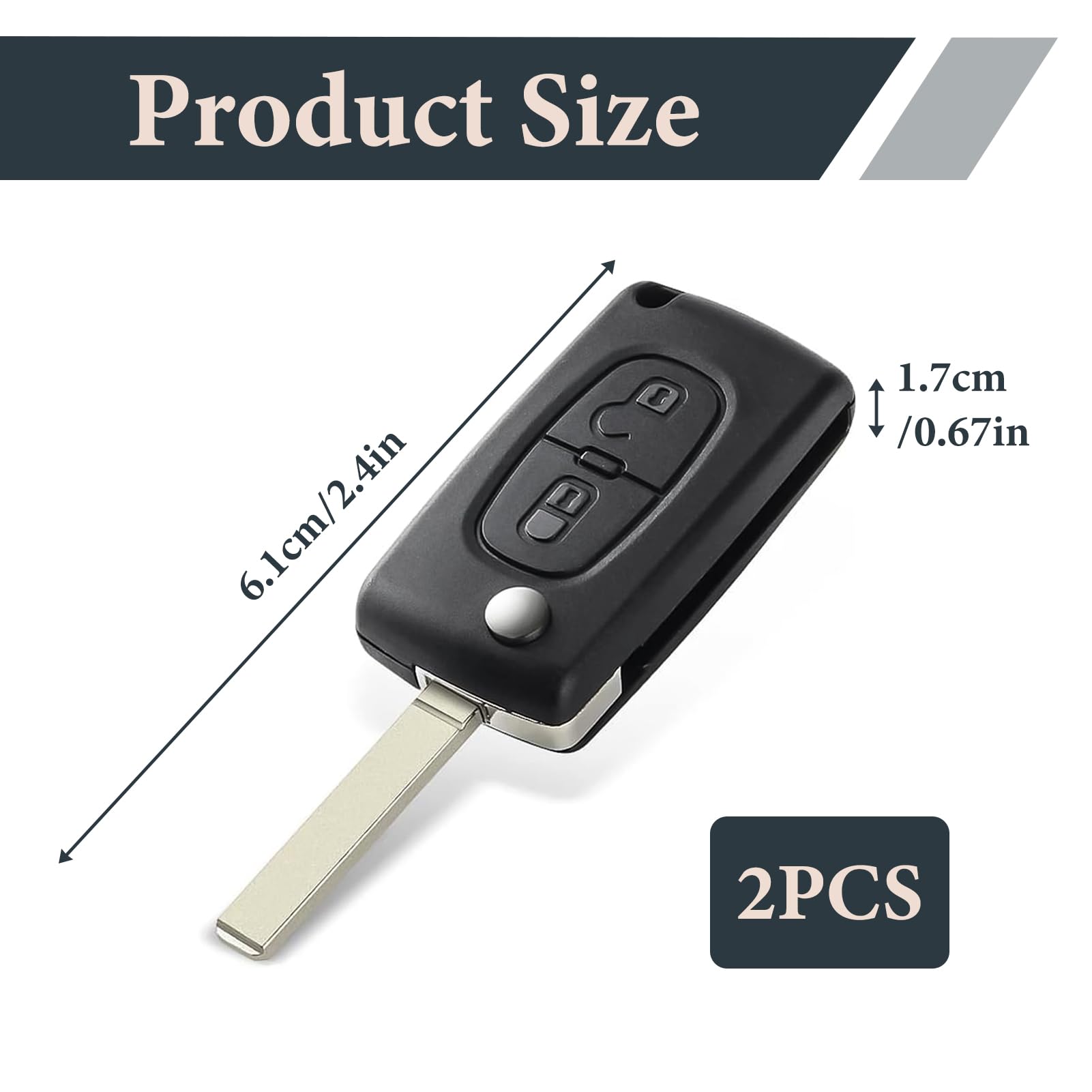 2 etui na klucze do 207, 3008, 307, 308, Partner i C3, DS3, C4, C8, Berlingo | Model CE0536 | Etui na kluczyk samochodowy z 2 przyciskami, obudowa kluczyka Partner