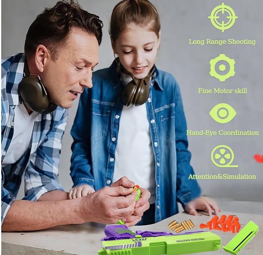 Automatic Shell Ejection Toy Gun with Soft Bullet- Stress Shot Stress Relieving 3D Reloading Rebound Toy Gun Pistols for Shooting Game Educational Toys Gifts for Boys Girls (1911-Red) - Image 3