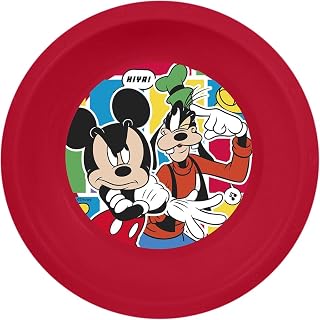Tataway Disney Ciotola rossa per bambini in plastica Mickey Mouse resistente agli urti...