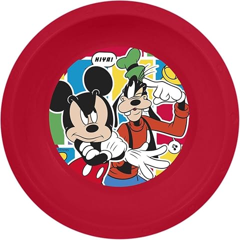 Tataway Disney Ciotola rossa per bambini in plastica Mickey Mouse resistente agli urti accidentali e riutilizzabile