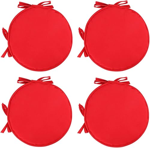 Miniatura 10 de Juego de 4 cojines redondos para sillas para interiores y exteriores, con lazos, juego de cojines redondos para sillas de bistró, cojines para