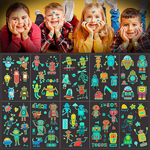 Robot Temporary Tattoo for Kids, Glow Robot Cartoon Luminous Waterproof Temporary Tattoos Stickers for Party Decorations Supplies