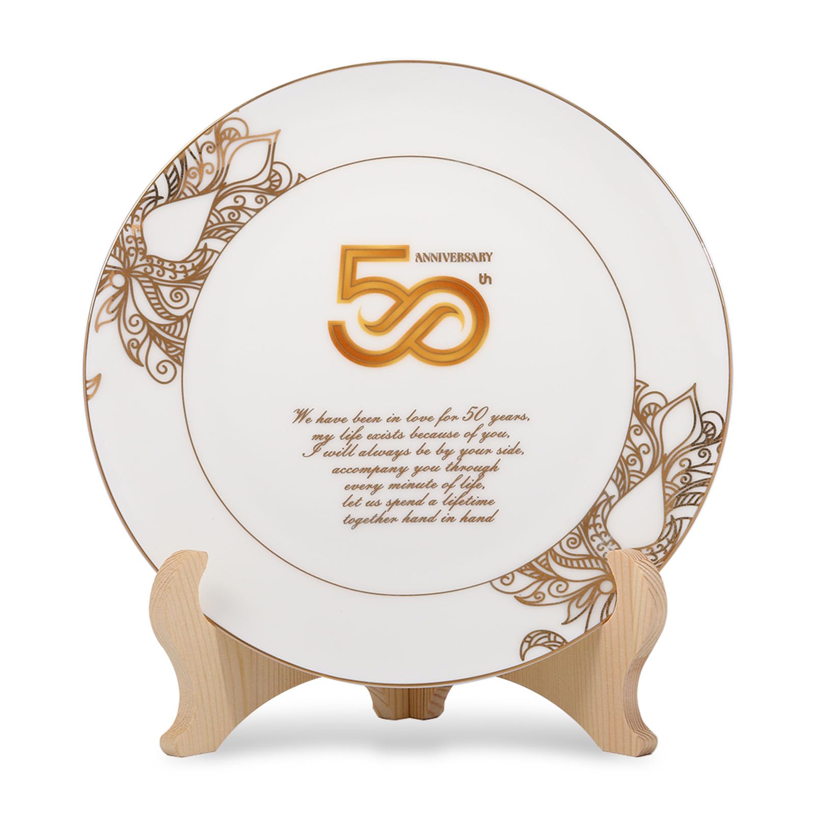 50th Wedding Anniversary Plates with 24K Gold Foil,50th Anniversary Wedding Gift for Parents Couple,50th year Golden Wedding Gifts,with Picture Frame, Ceramic 9"